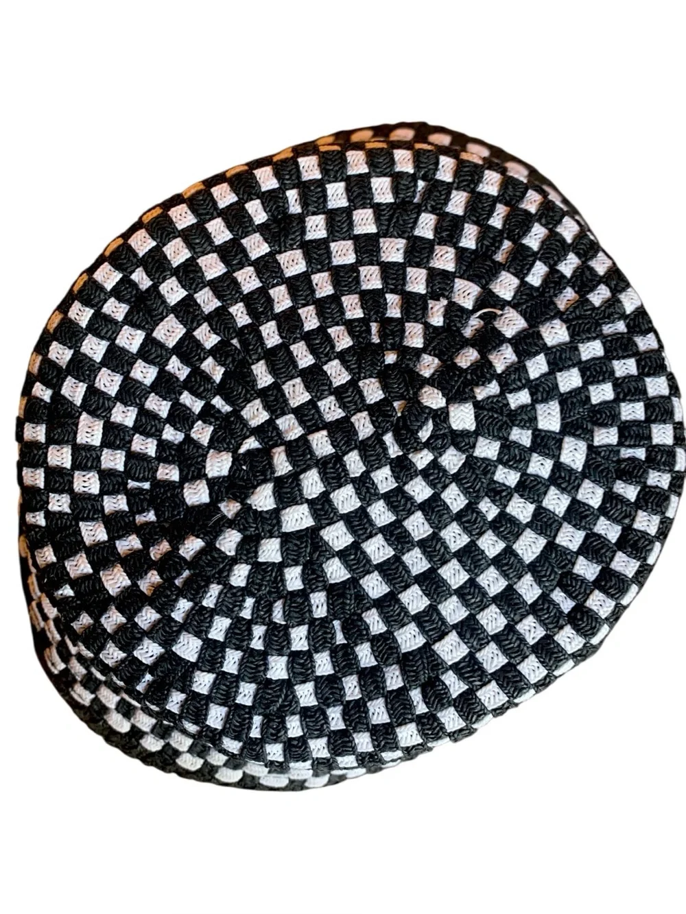 Nine West Black & White Checkerboard Woven Bucket Hat Bow Wide Brim